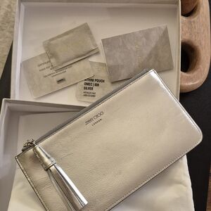 Jimmy Choo Silver Leather Pouch